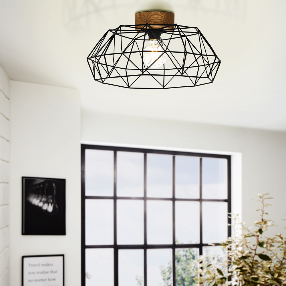 EGLO Padstow Black And Natural Metal and Wood Ceiling Light Image 2