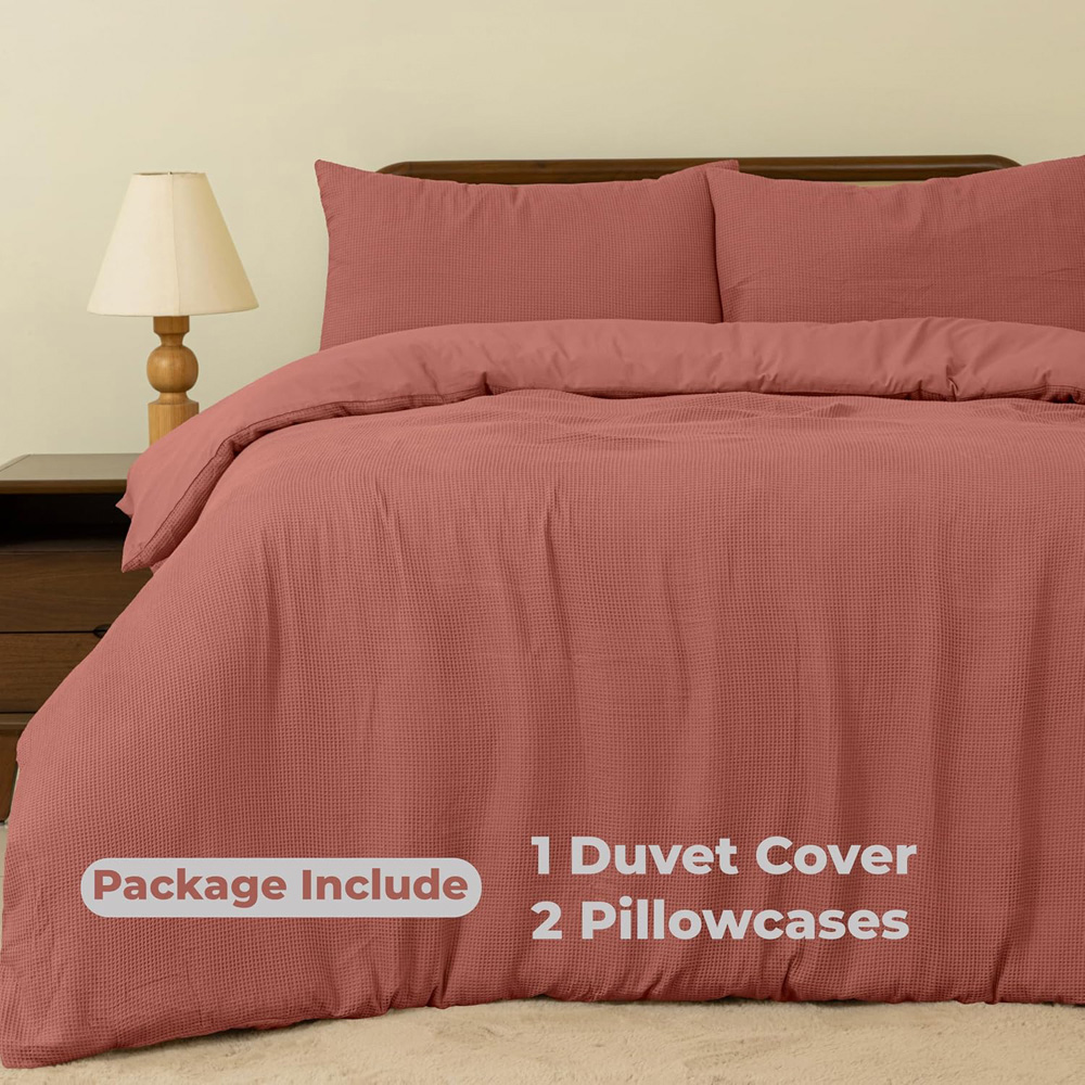 MHG Living Double Terracotta Chunky Waffle Duvet Cover Set Image 2