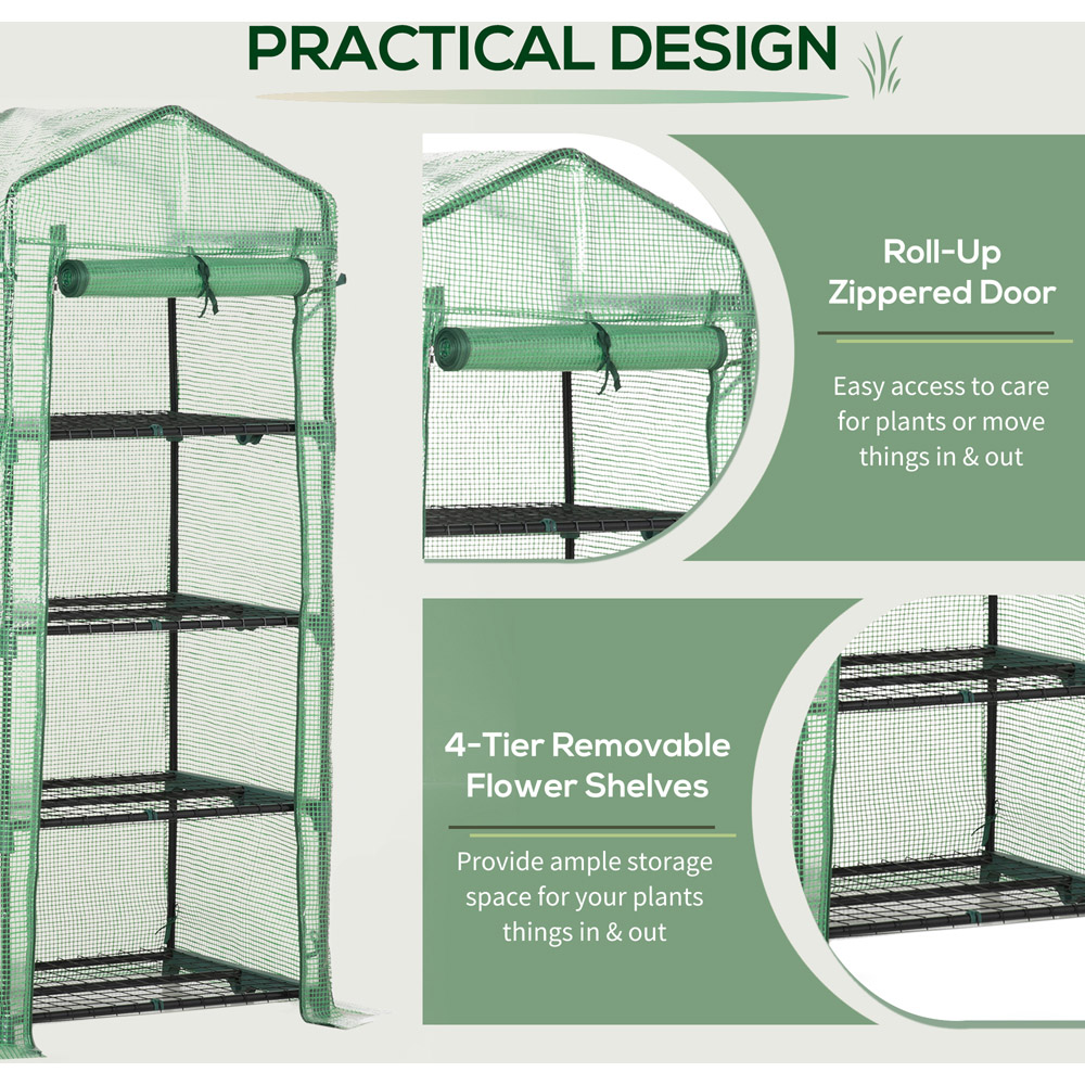 Outsunny Green 2.3 x 1.6ft 4-Tier Mini Greenhouse Image 6