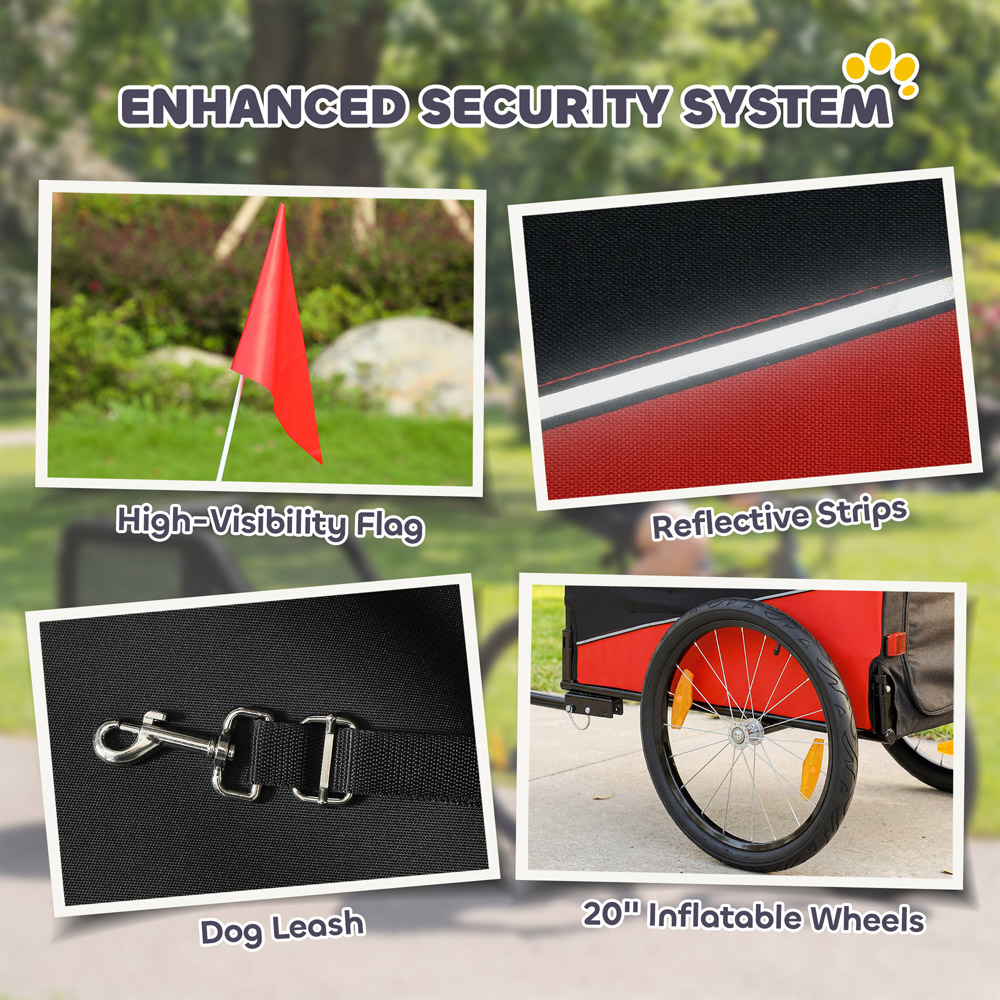 PawHut Red Small and Medium Dog Bike Trailer with Rubber Wheels Image 7
