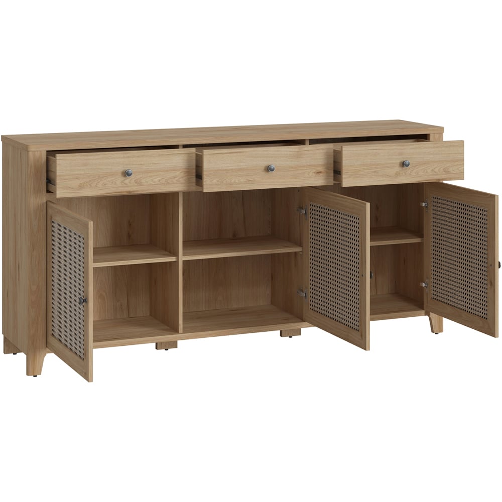 Florence Cestino 3 Door 3 Drawer Jackson Hickory Oak and Rattan Effect Sideboard Image 3