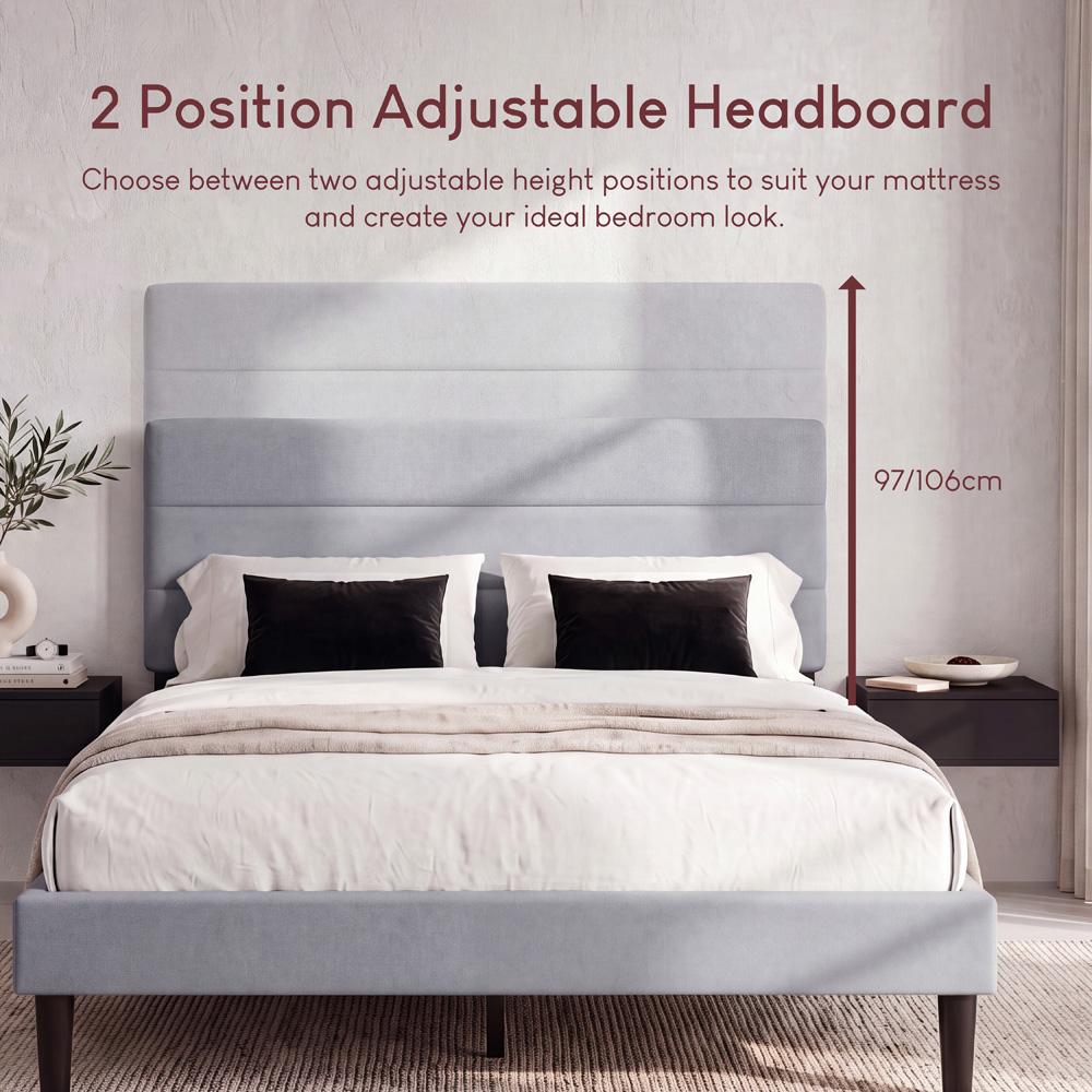 VIDA DESIGNS Vandura Double Light Grey Linen Fabric Bed Image 4