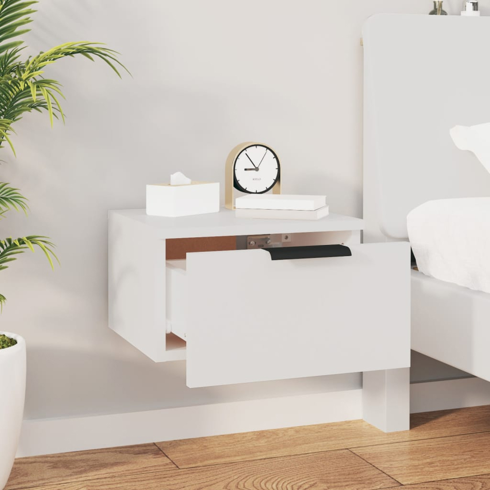 vidaXL Set of 2 White Wall Mounted Bedside Cabinet Image 9