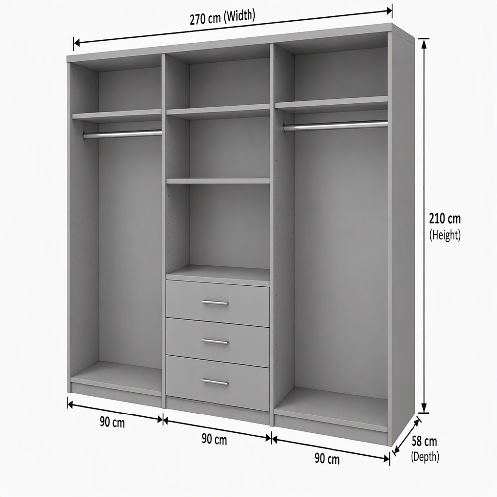 TJ'S Oxford 6 Door 3 Drawer White Wardrobe with Mirror Image 4