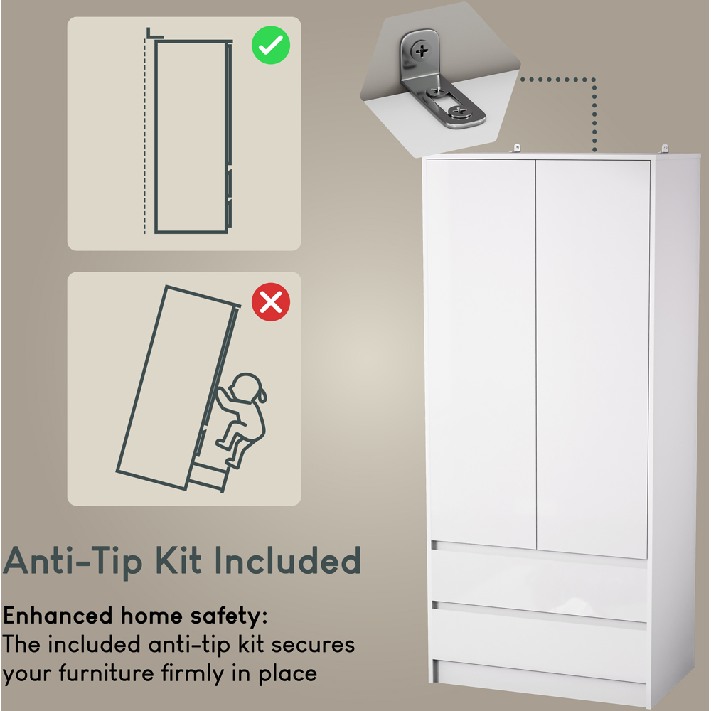 VIDA DESIGNS Glinton 2 Door 2 Drawer White Wardrobe Image 7