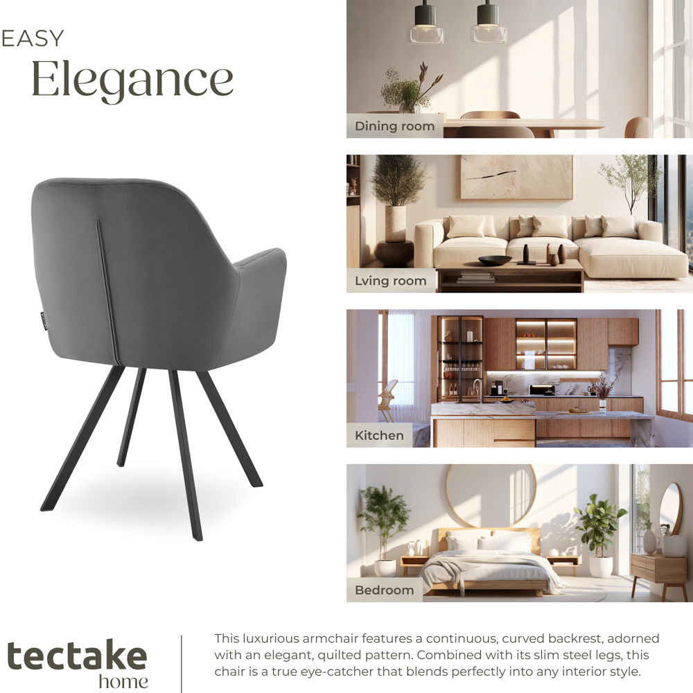 tectake Lucia Anthracite Quilted Swivel Armchair Image 6