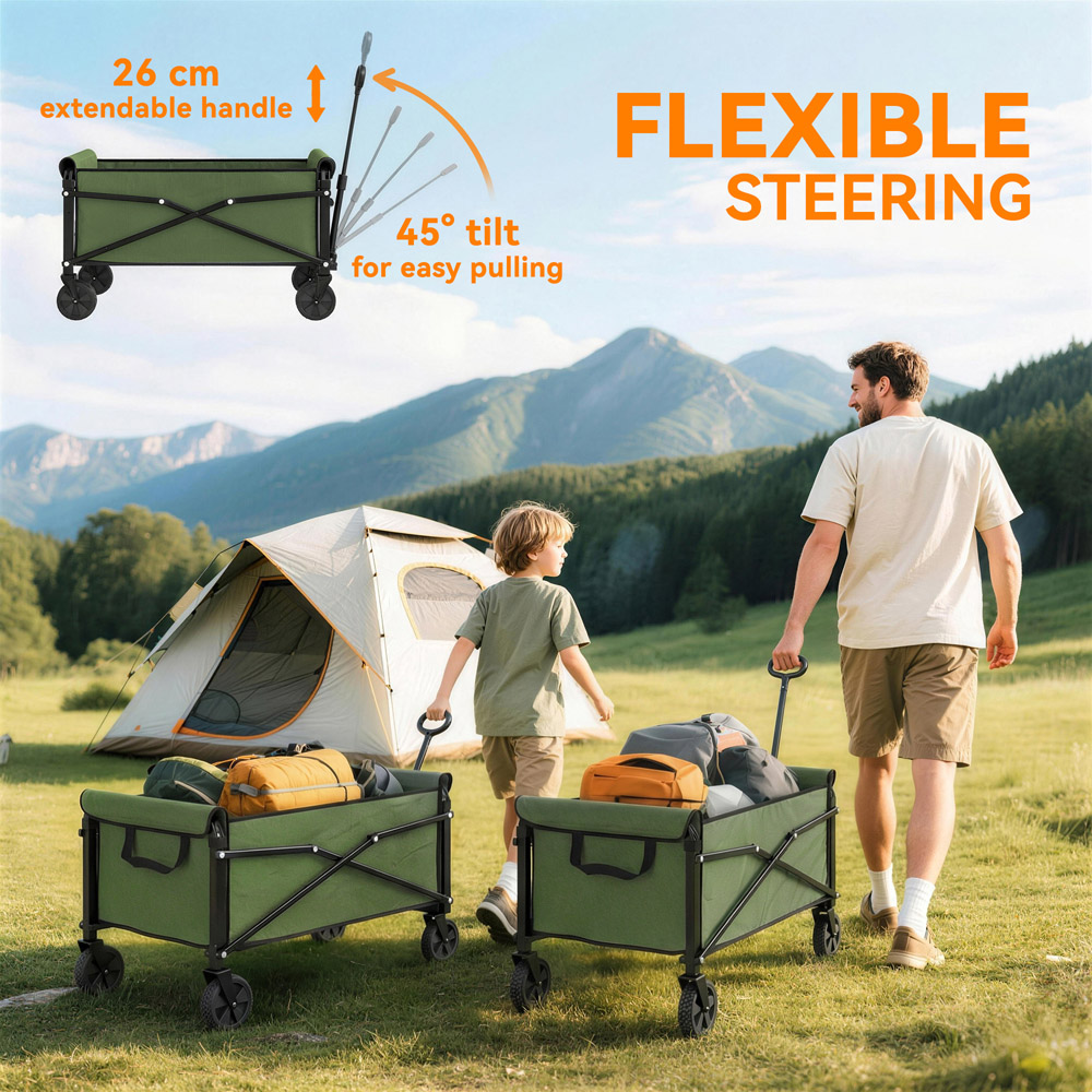 Outsunny 81L Green Foldable Garden Trolley Cart Image 6
