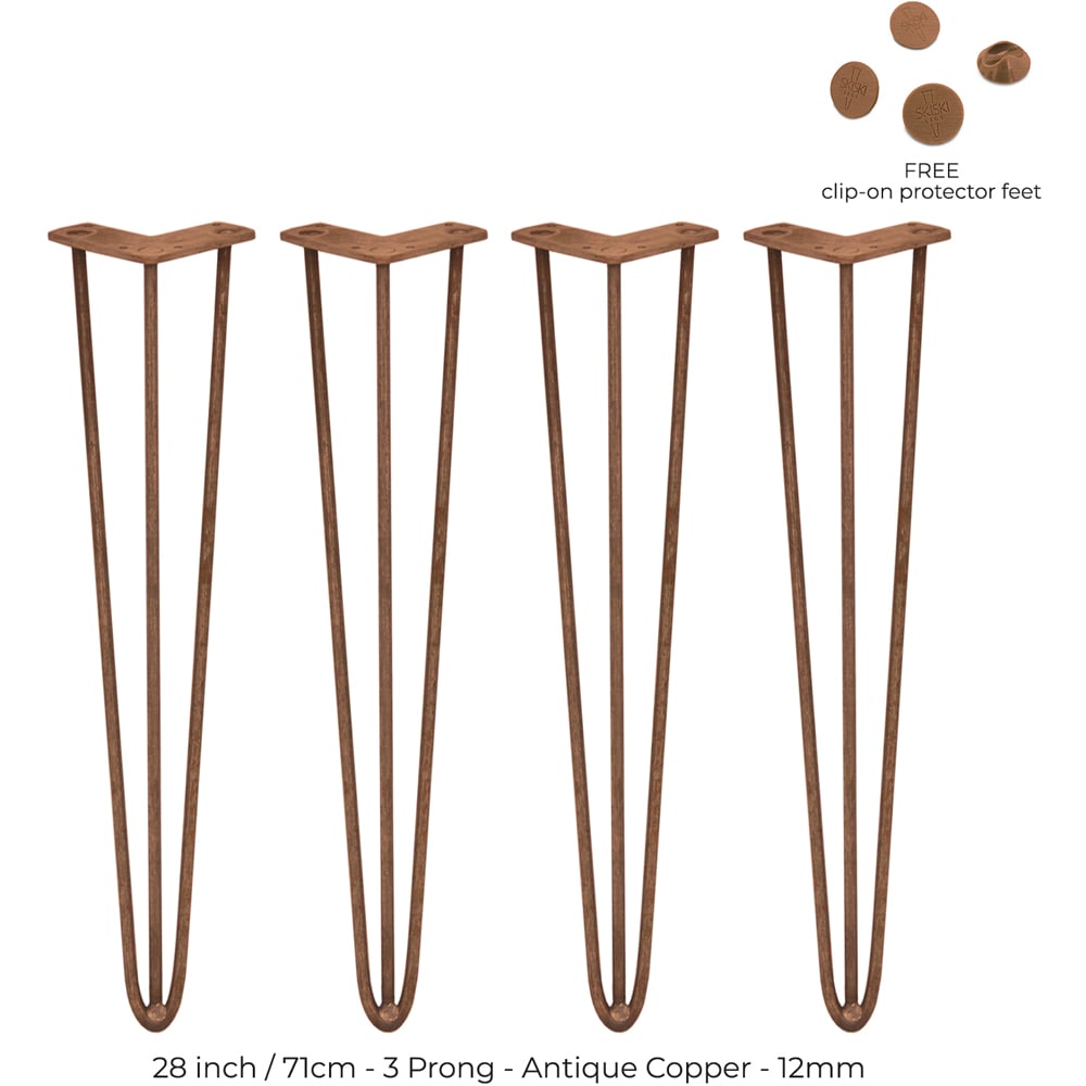 MonsterShop 3 Prong Antique Copper Hairpin Leg 711mm 4 Pack Image 5