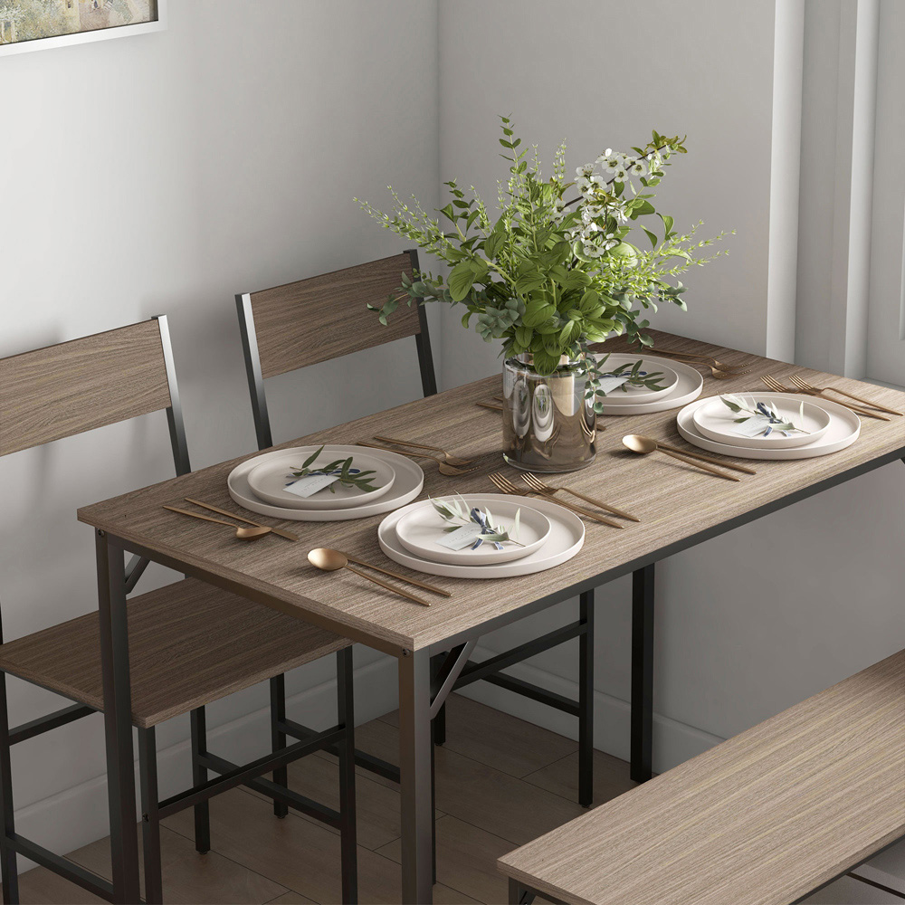 Portland 4 Seater Dining Set with Bench Grey Image 3