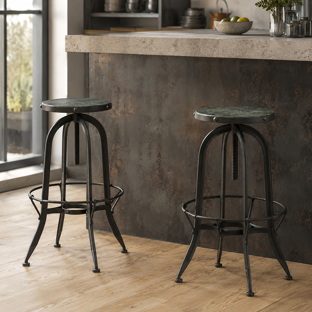 Premier Housewares Vasco Black and Green Finish Industrial-Style Bar Stool Image 3