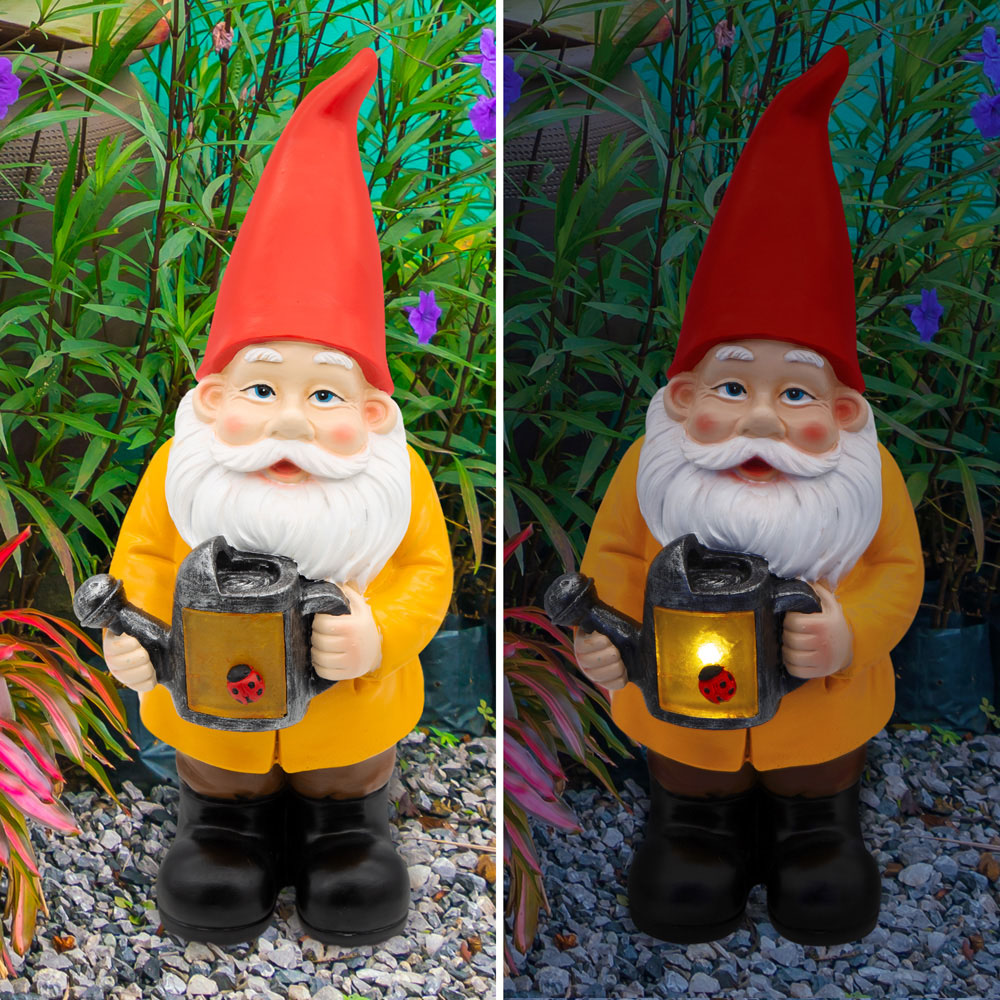 GardenKraft LED Solar Gnome with Water Can Light Up Garden Ornament Image 5