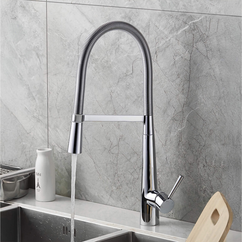 Nes Home Corry Chrome Modern Pull Down Spray Spring Spout Kitchen Mixer Tap Image 2