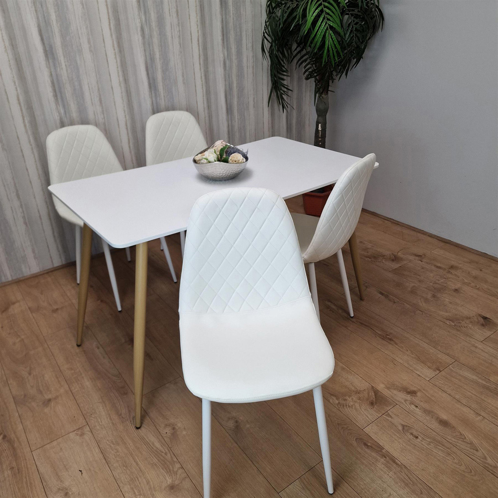 Portland 4 Seater Faux leather Dining Set White Image 5