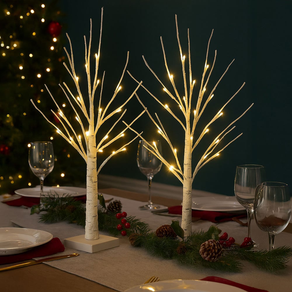 Neo 2 Piece Warm White LED Light Up Twig Tree Decorations Set 60cm Image 2
