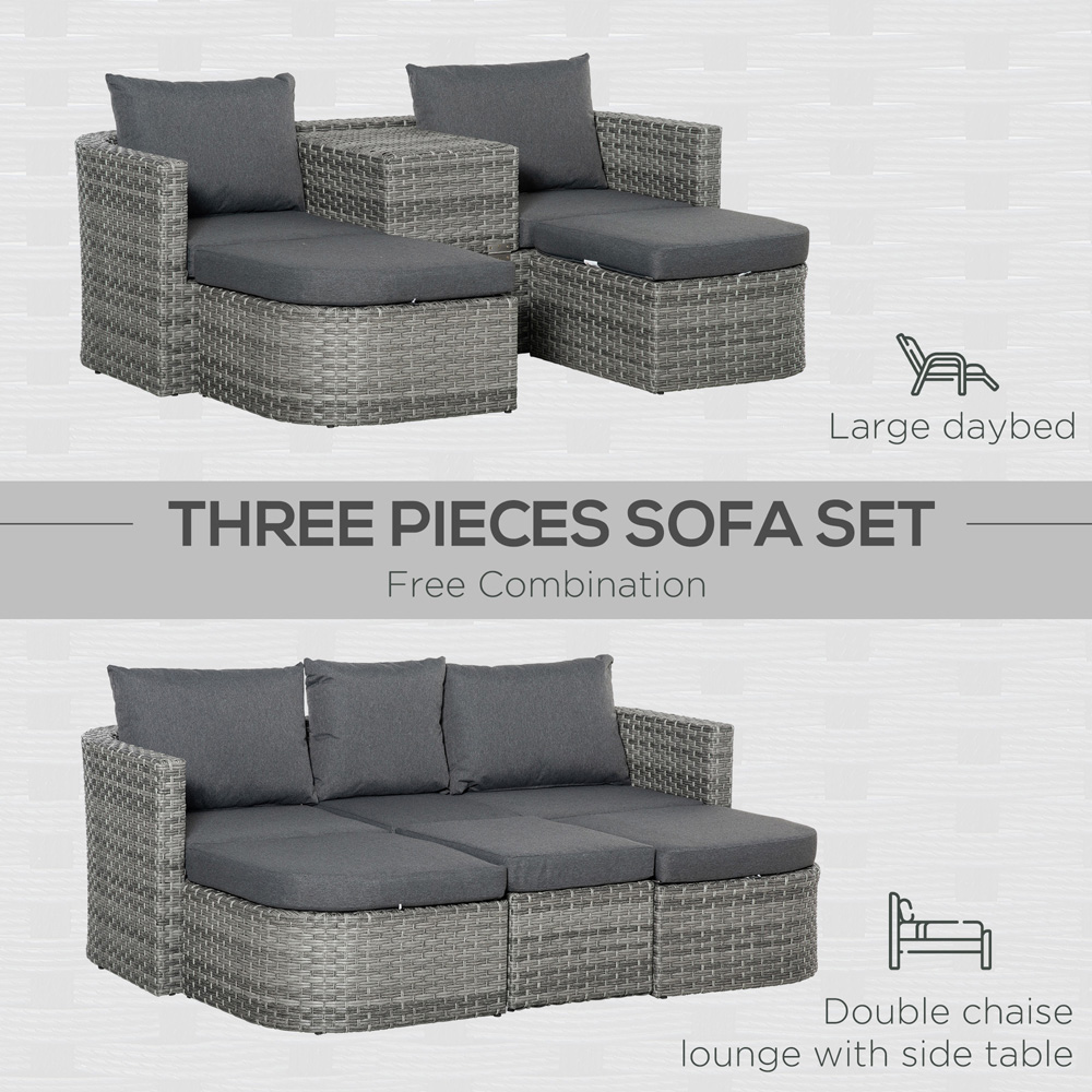 Outsunny 2 Seater Grey Rattan Convertible Day Bed Image 6