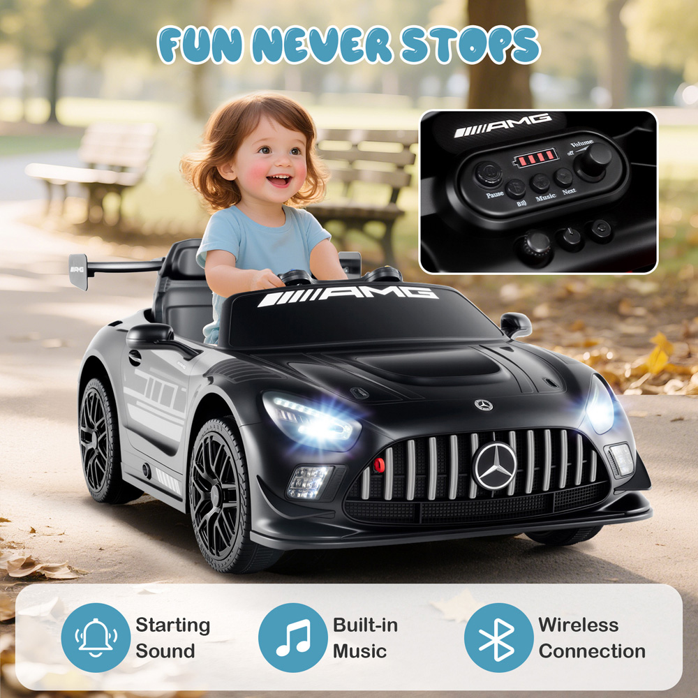 Costway Kids Black Licensed Mercedes Benz GT3 Ride On Car with Spoiler and Remote Control 12V Image 6
