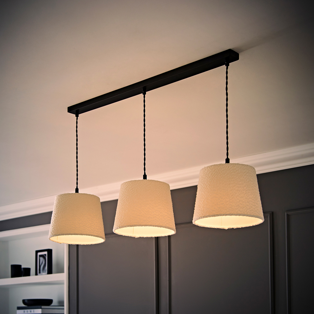 ValueLights Rory Tapered Cream Boucle Lamp Shade 3 Drop Ceiling Pendant Light with LED Bulbs Image 6