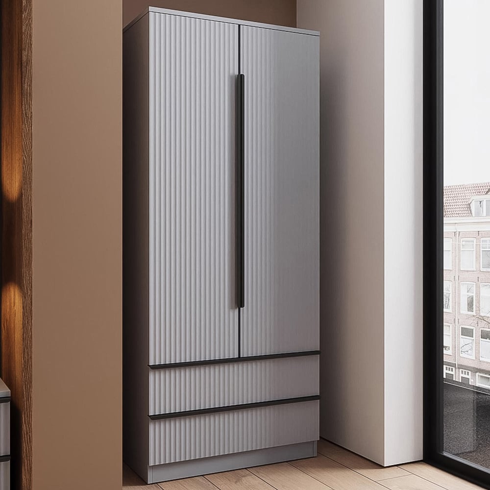 FWStyle Lania 2 Door 2 Drawer Dark Grey Scalloped Ripple Effect Combination Wardrobe Image 1