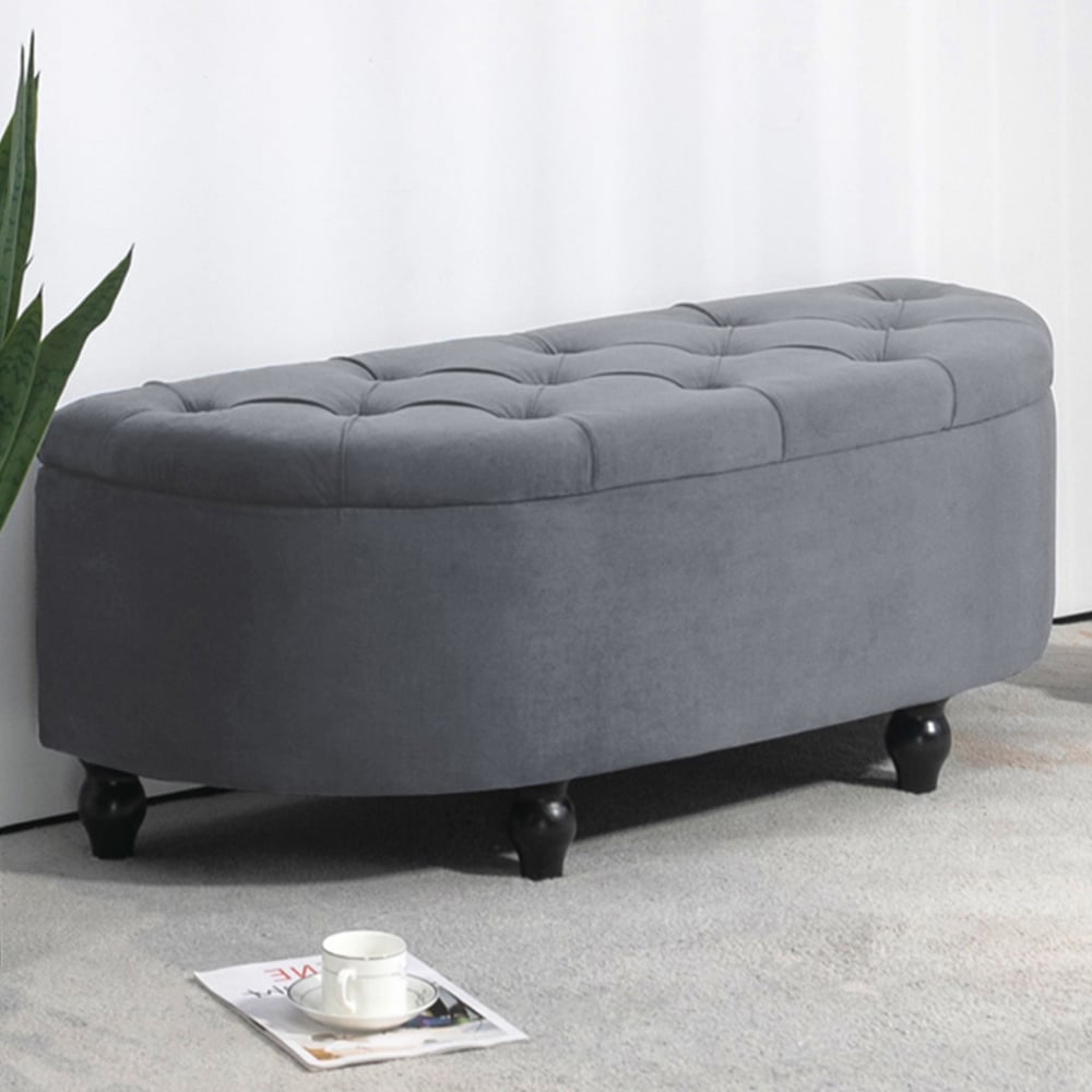 HOMCOM Dark Grey Tufted Semi Circle Bed End Ottoman Bench Image 1