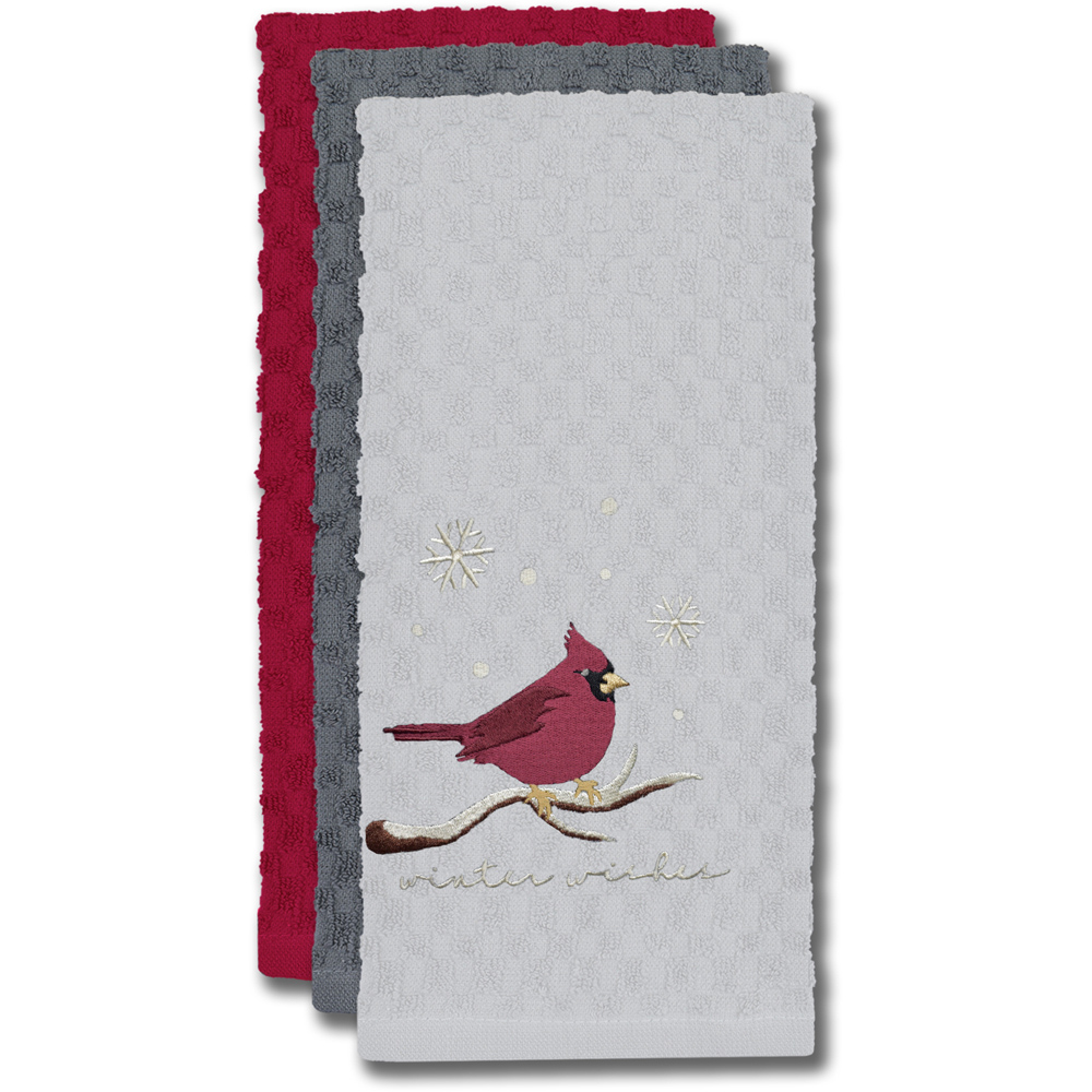 Noel Square Winter Robin White Tea Towel 3 Pack Image 3