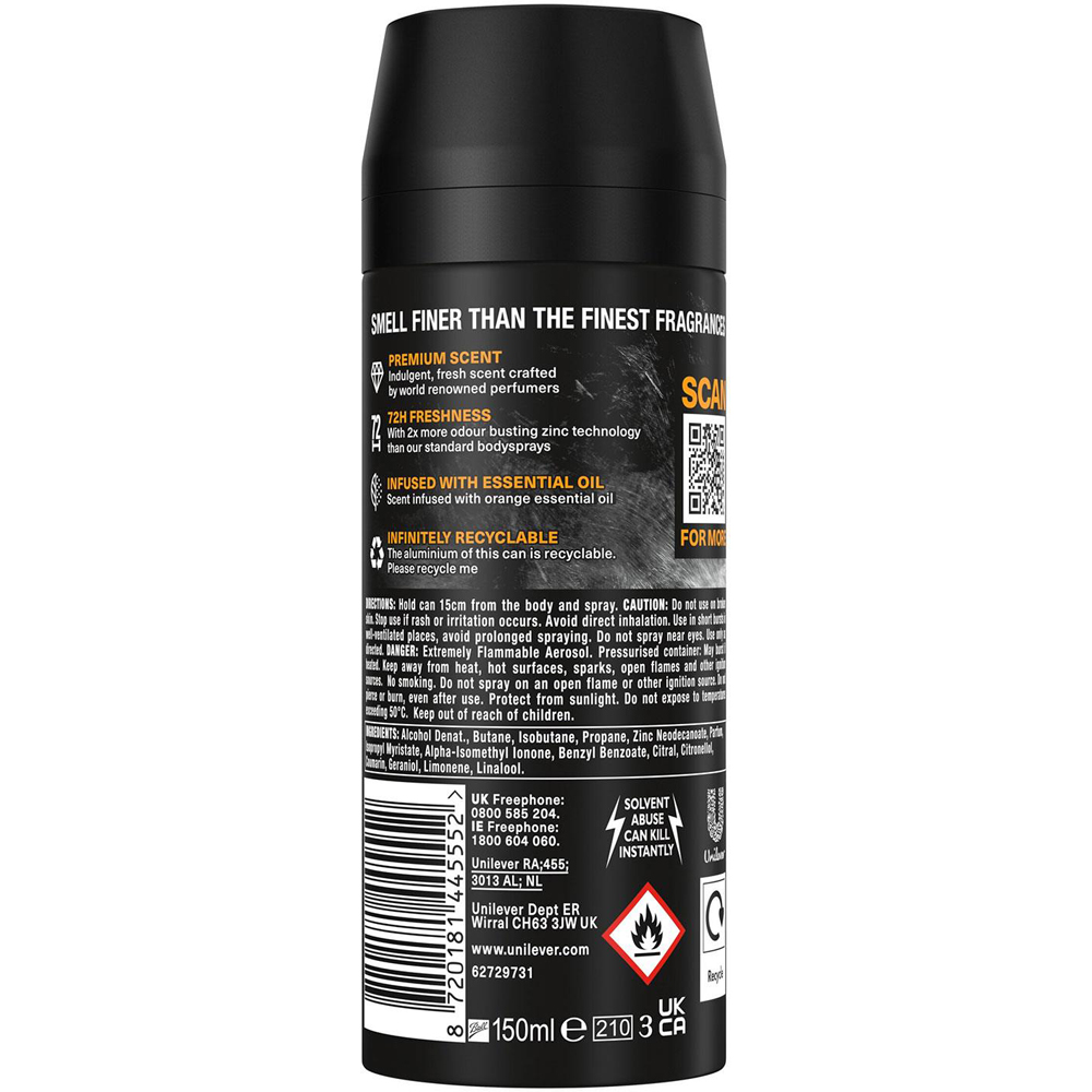 Lynx Fine Fragrance Men's Black Vanilla 72H Freshness Deodorant Body Spray 150ml 36 Pack Image 3