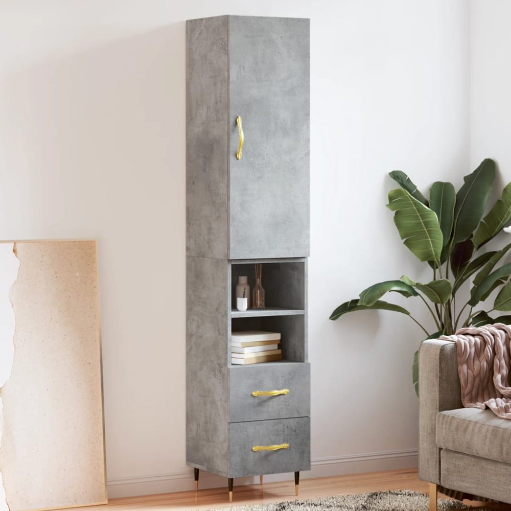 vidaXL Single Door 2 Drawer 2 Shelf Concrete Grey Highboard Image 1