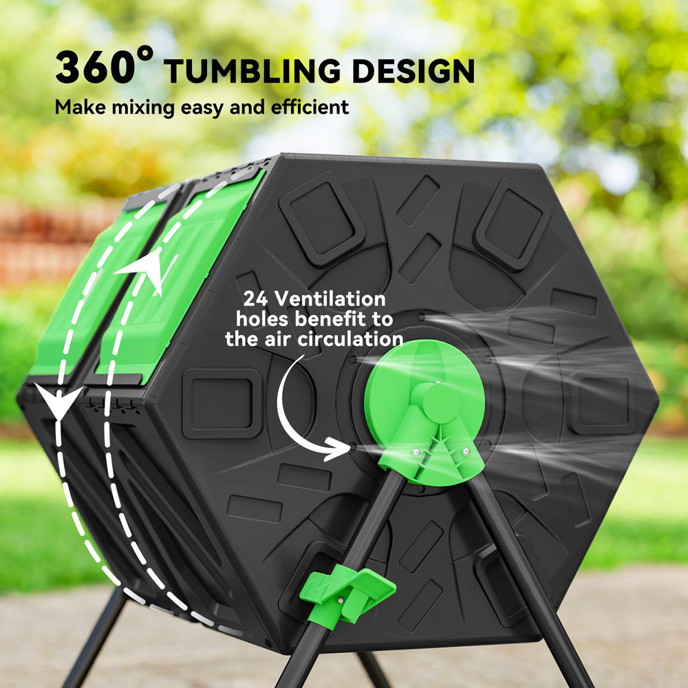 Outsunny 130L Black 2 Chamber Steel Tumbling Garden Compost Bin Image 5