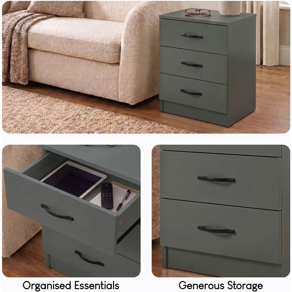 Vida Designs Riano 3 Drawer Green Melamine Finish Bedside Table Set of 2 Image 5