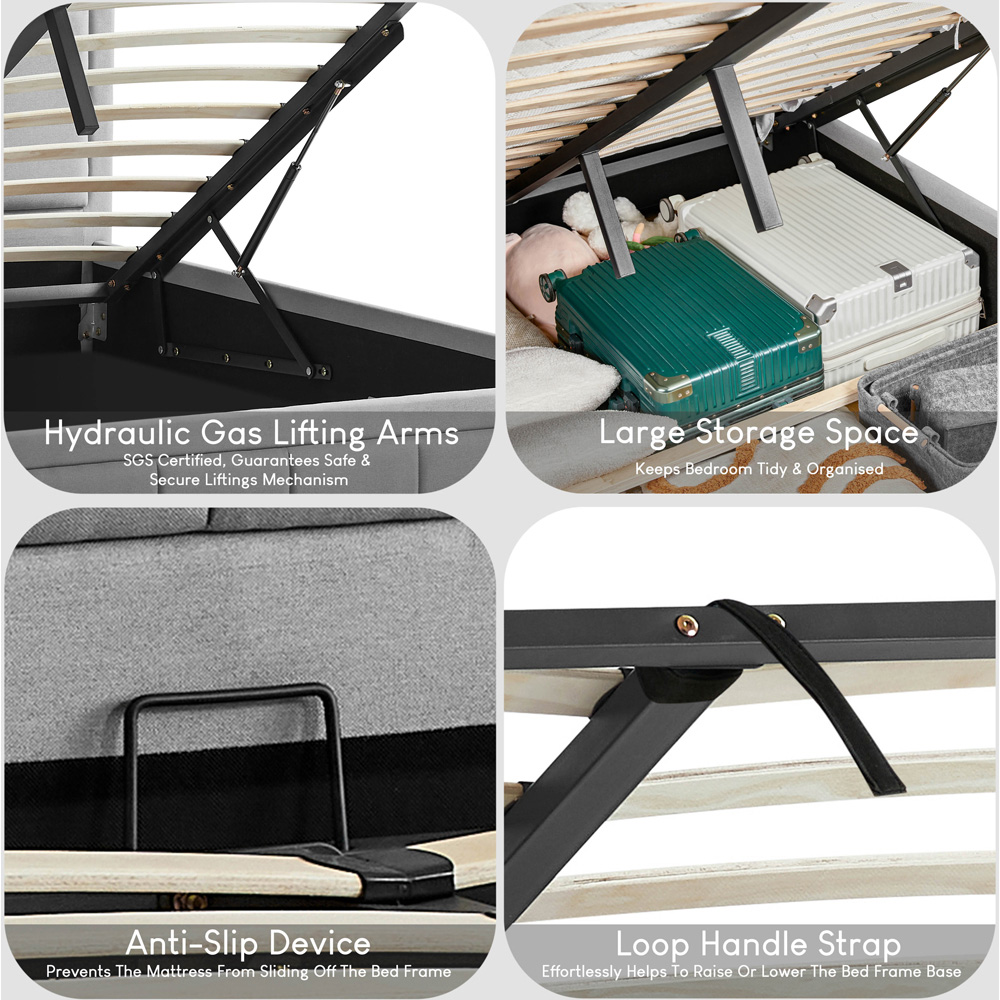 Vida Designs Vanita Double Light Grey Ottoman Bed Image 5