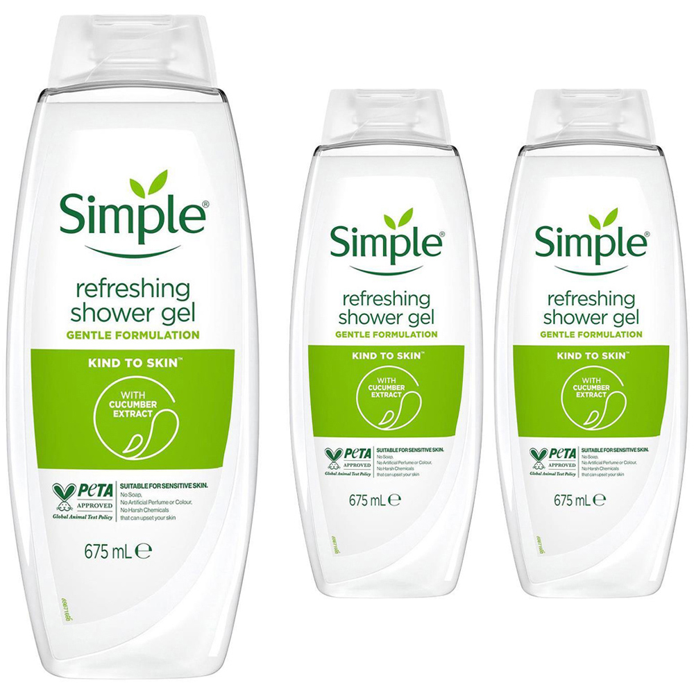 Simple Kind to Skin Refreshing Shower Gel 675ml 3 Pack Image 1