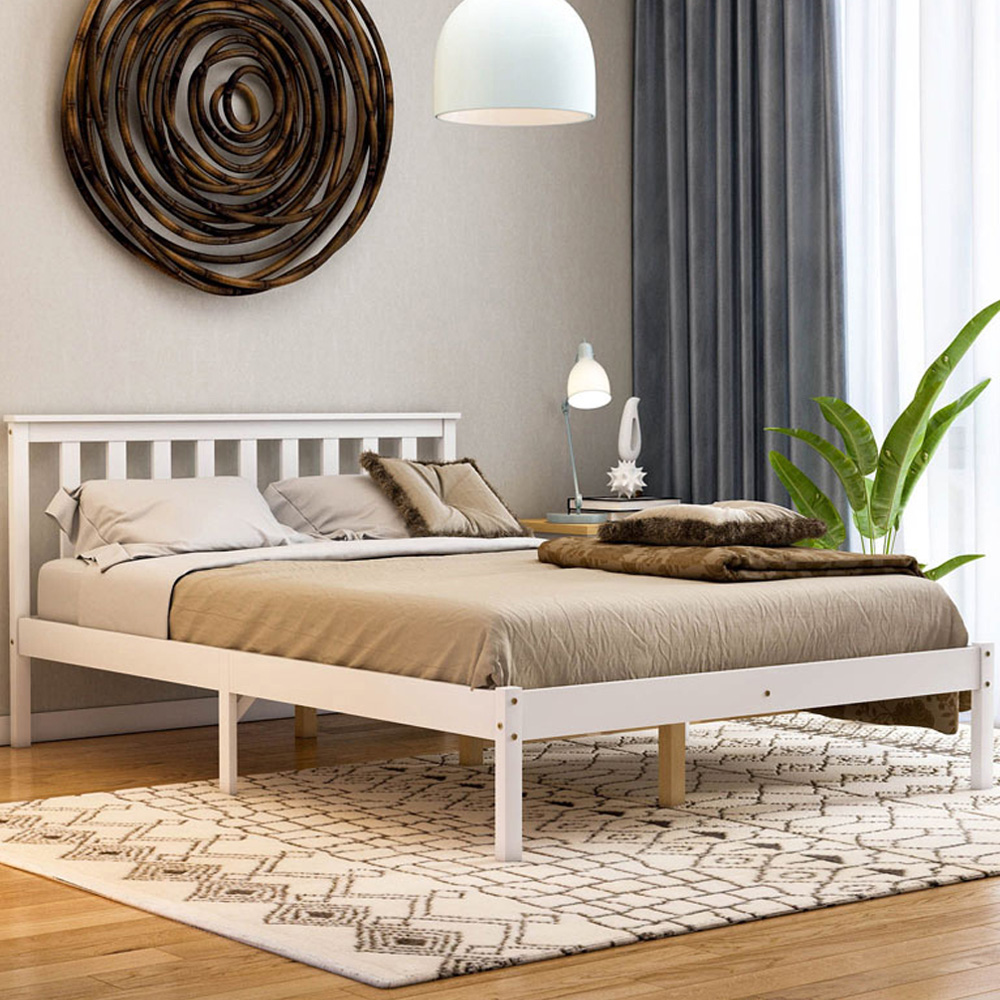 Vida Designs Milan Double White Low Foot Wooden Bed Frame Image 1