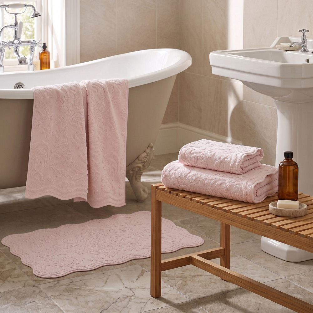 Allure Bath Fashions Gracie Blush Pink Floral Jacquard Scalloped Bath Sheet 100 x 150cm Image 7