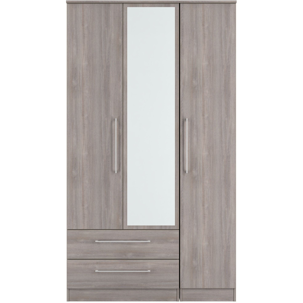 Crowndale Worcester 3 Door 2 Drawer Grey Oak Tall Mirror Wardrobe Ready Assembled Image 2
