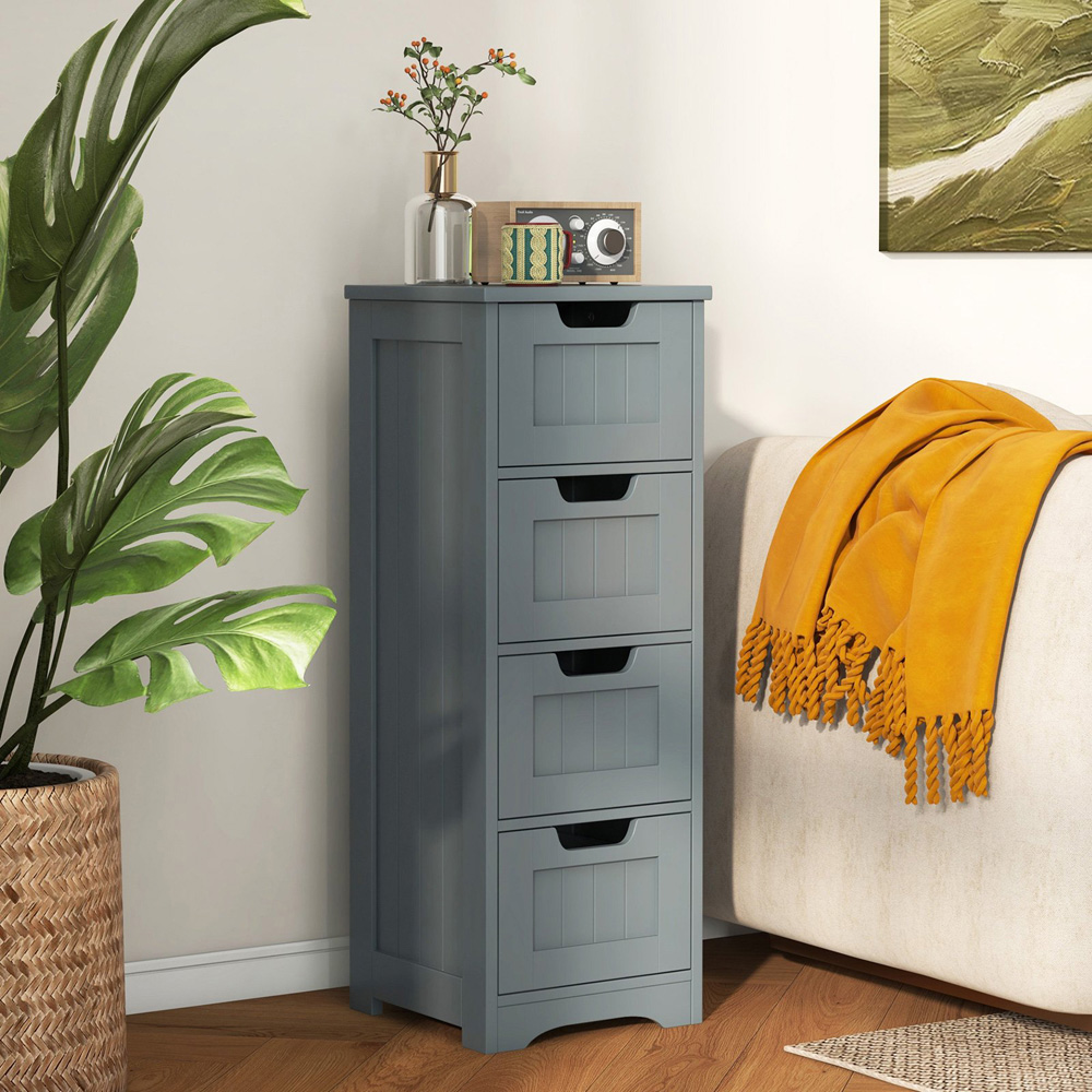 Costway 4 Drawer Grey Floor Bathroom Storage Cabinet Image 4