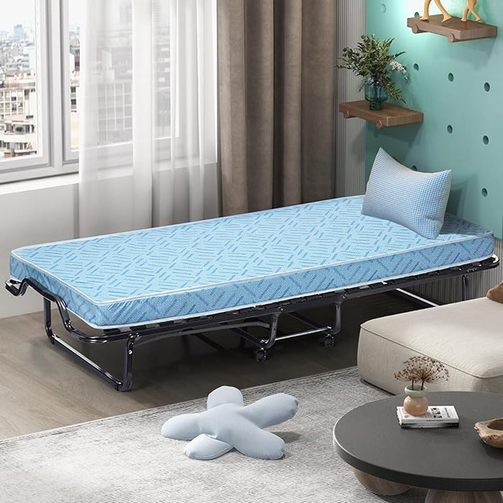 Costway Single Blue Folding Bed with Memory Foam Mattress Image 1