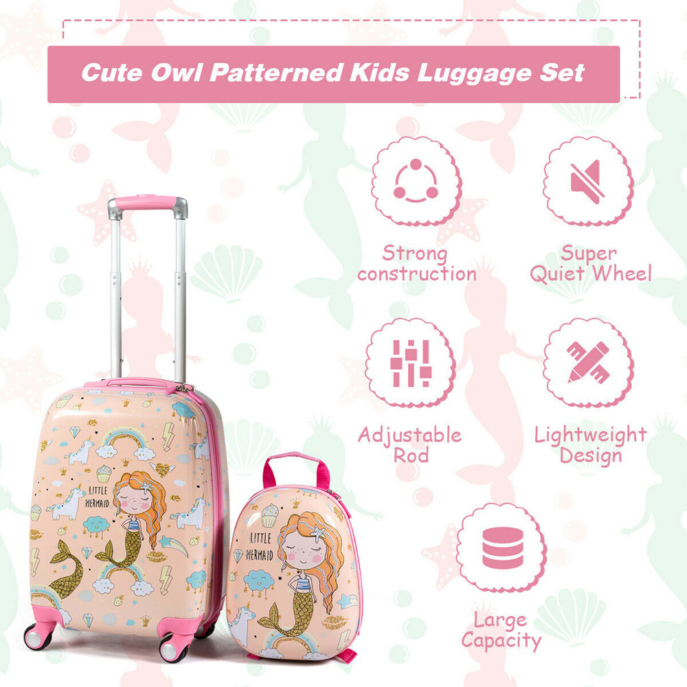 Costway Kids Pink Mermaid 2 Piece Luggage Set Image 8