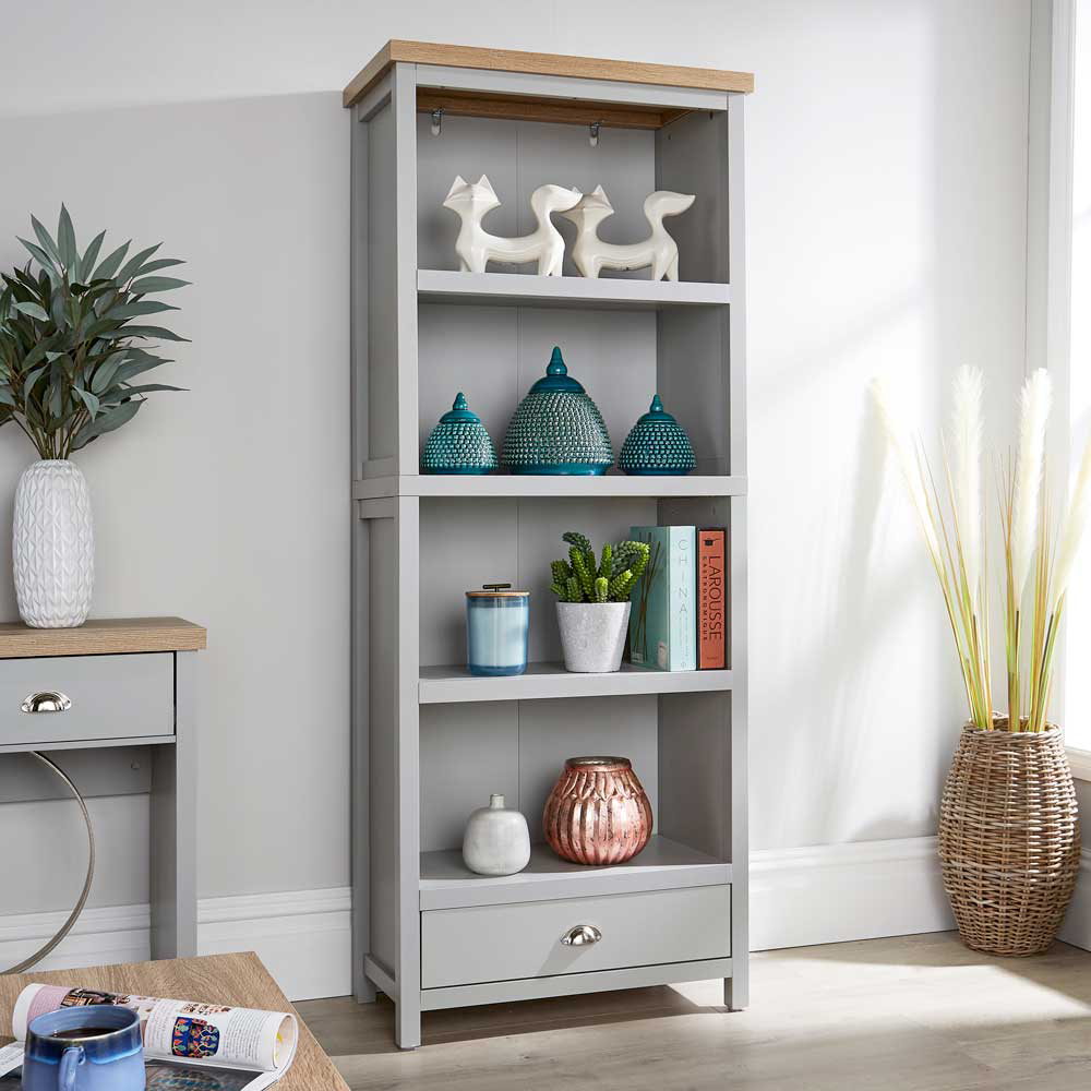 Home Source Avon Single Drawer 4 Shelf Grey Bookcase Image 1