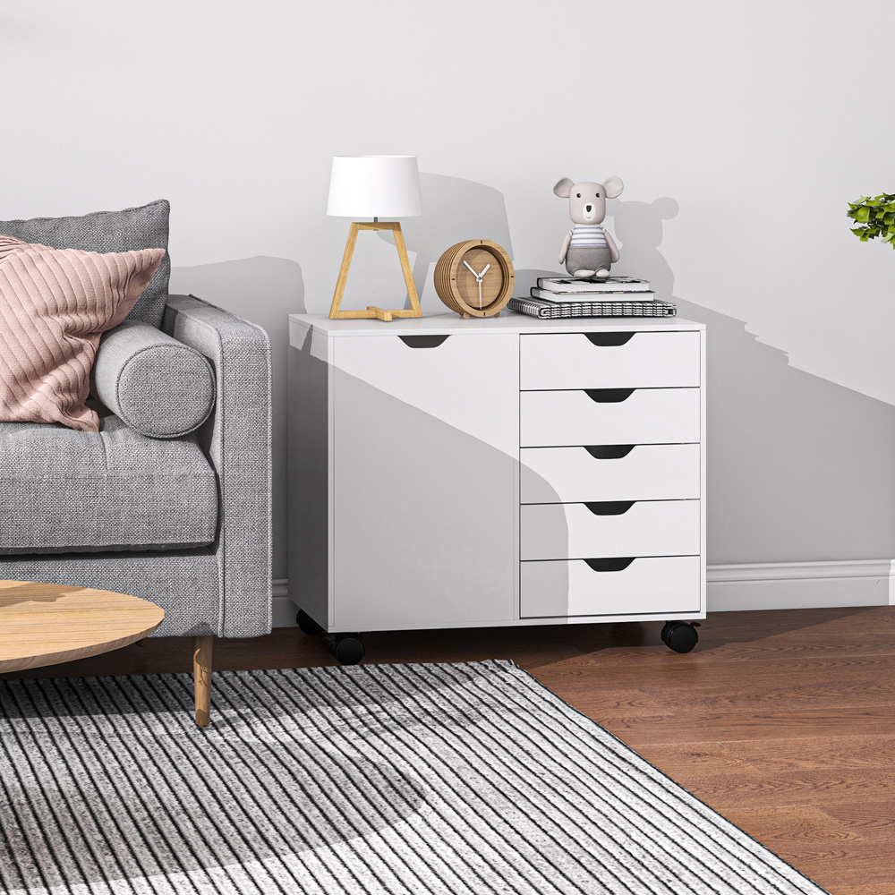 Portland Single Door 5 Drawer White Storage Cabinet Image 3