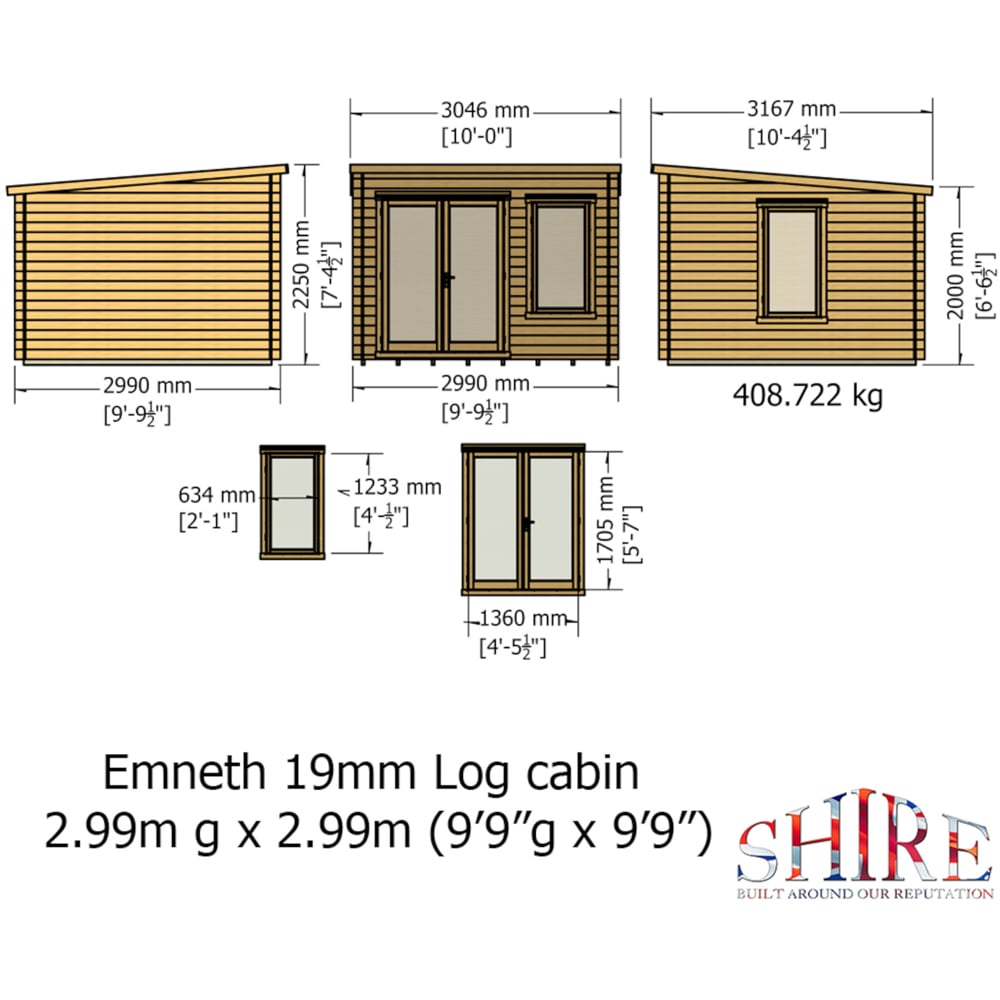 Shire Emneth 10 x 10ft Double Door Pressure Treated Log Cabin Image 7