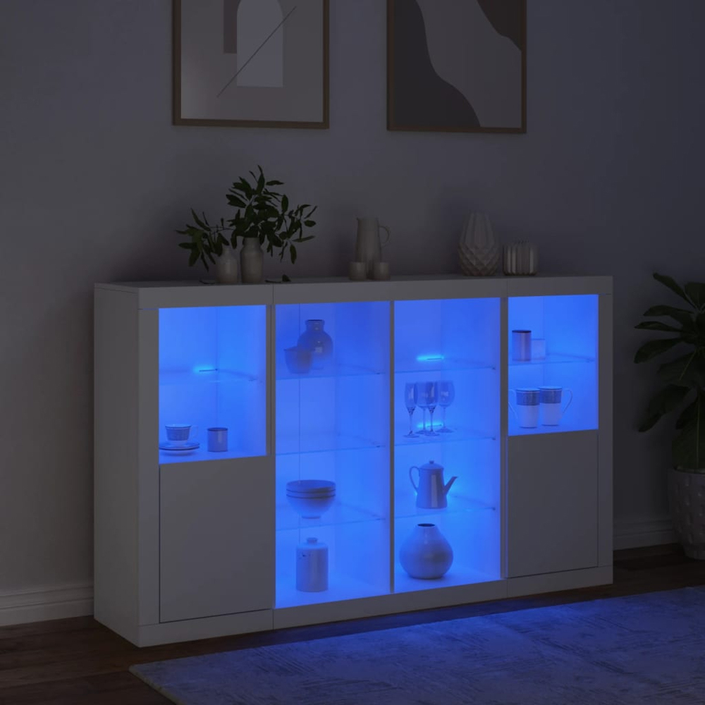 vidaXL 2 Door 12 Shelf White LED Sideboard 3 Piece Image 8