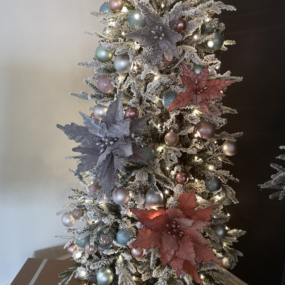 Samuel Alexander Silver Velvet Poinsettia Stem with 2 Flowers Christmas Decoration 68cm Image 5