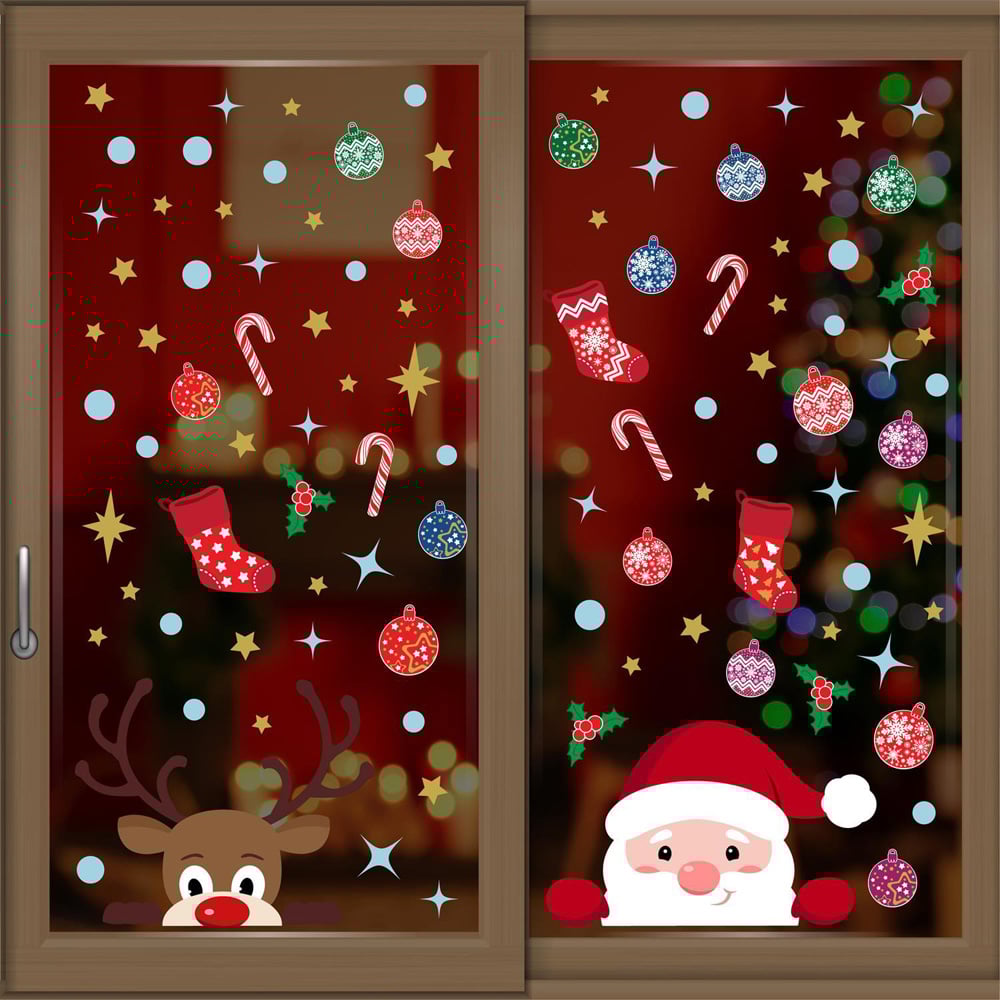 Walplus Christmas with Rudolph and Santa Double-Sided Window Stickers 92 Piece Image 1