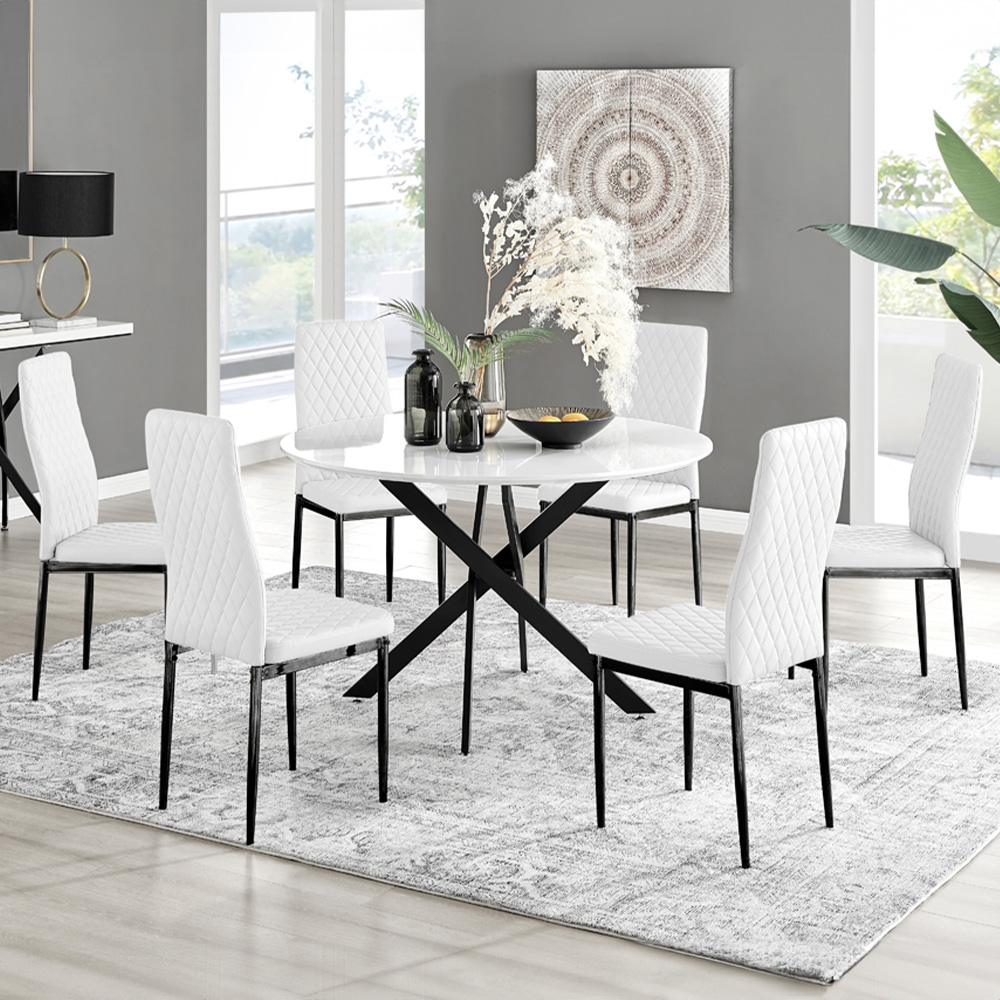 Furniturebox Arona Valera 6 Seater Round Dining Set White Gloss and White Image 1