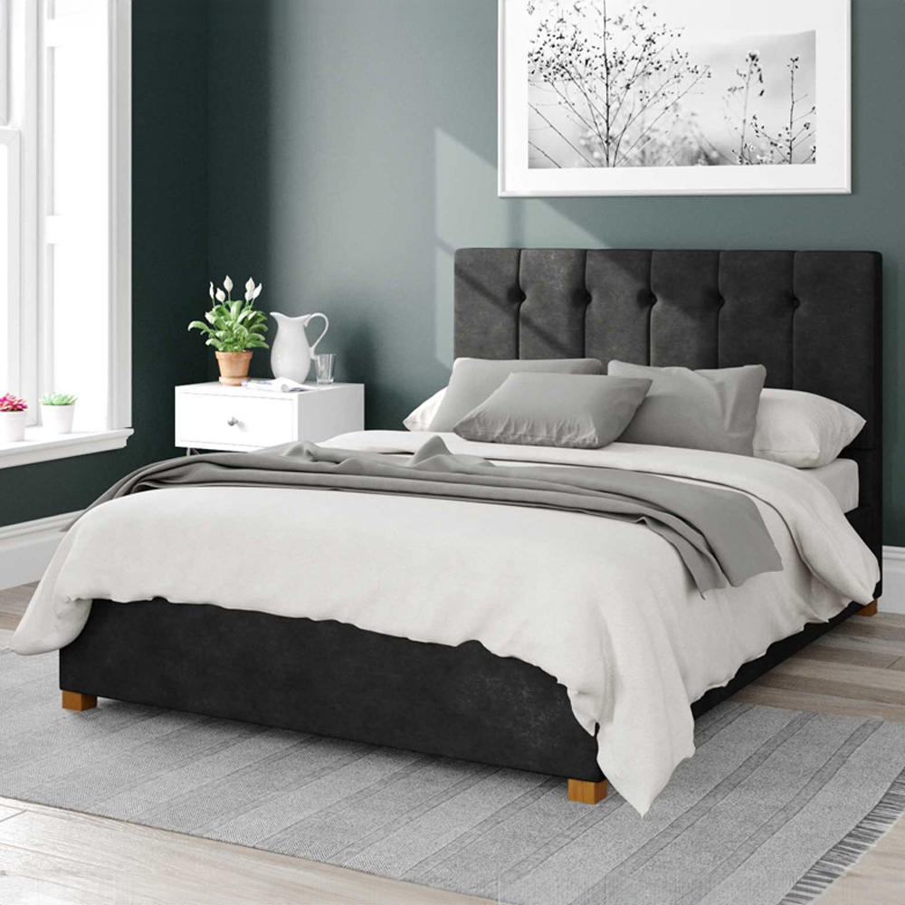 Aspire Hepburn Single Charcoal Kimiyo Linen Ottoman Bed Image 1