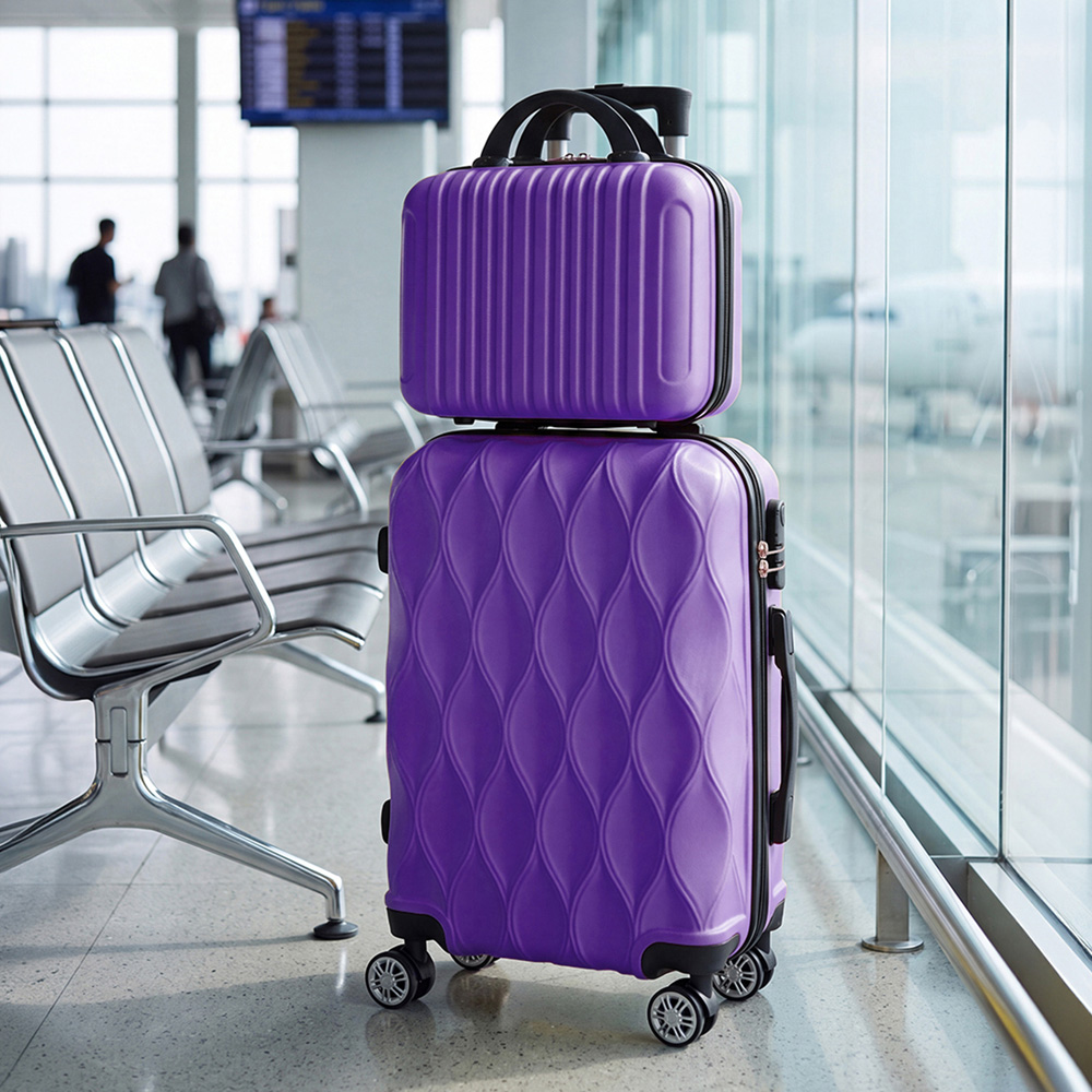 H&O Direct 2 Piece Purple ABS Hard Shell Suitcase Set with Spinner Wheels Image 2