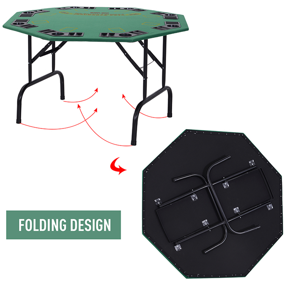 HOMCOM 8 Player Green Foldable Hexagonal Poker Table with Chips and Cup Holder Image 7