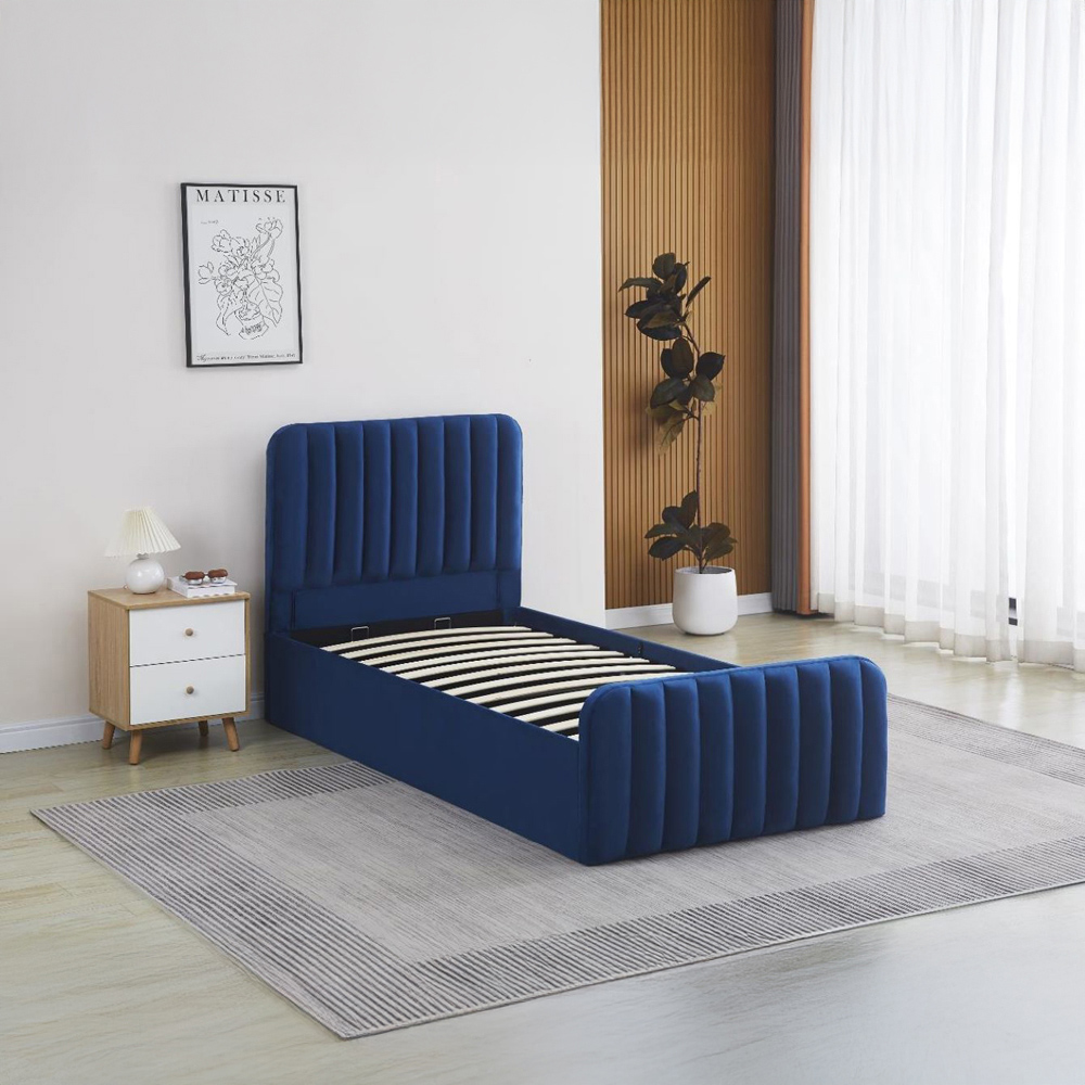 Kosy Koala Single Blue Velvet Ottoman Storage Bed Image 4