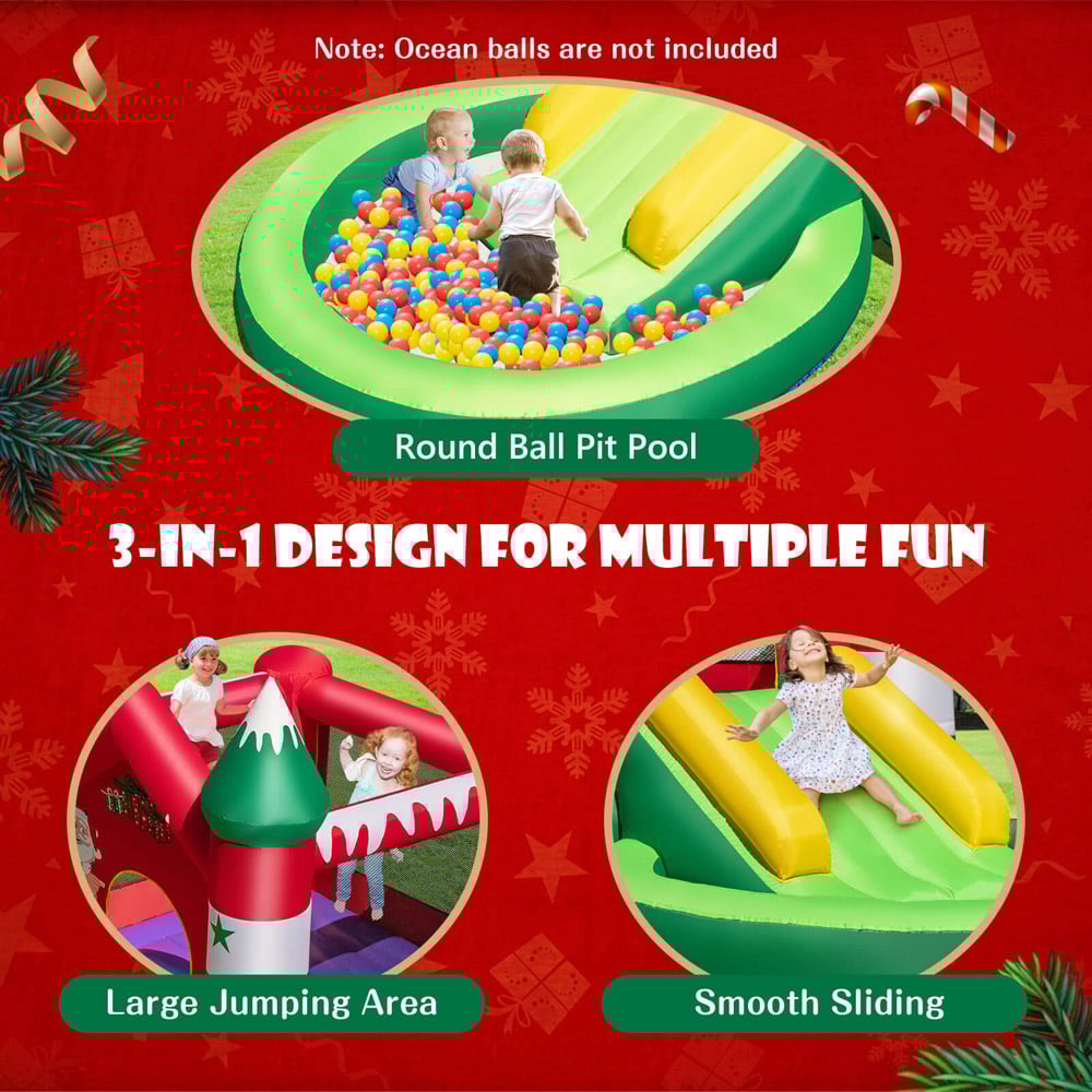 Costway Christmas Themed Inflatable Bouncy Castle with Ball Pit 7.2 x 12.8 x 6.9ft Image 5