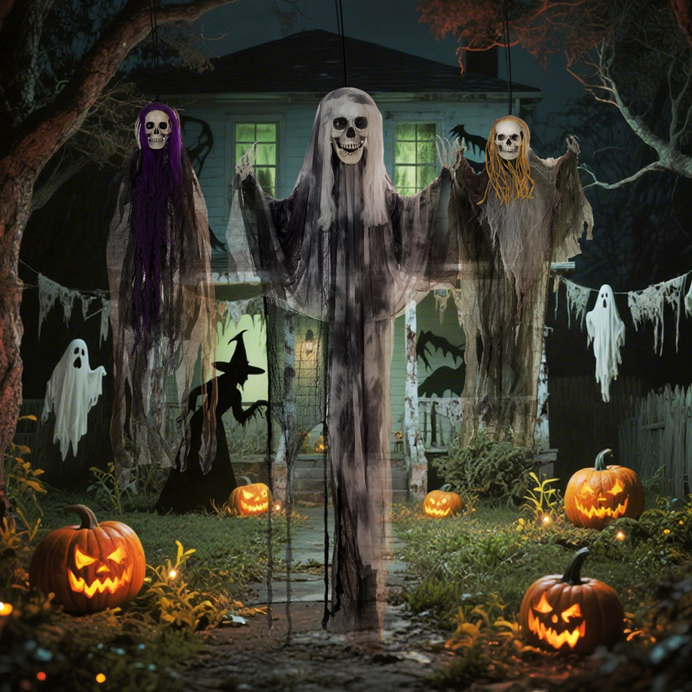 HOMCOM Hanging Skeleton Flying Ghost Halloween Decoration 3 Pack Image 8
