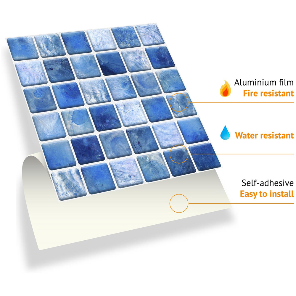 Wallplus Mother Pearl Blue Jewel Mosaic Wall Tile Sticker 15 x 15cm 48 Pack Image 6